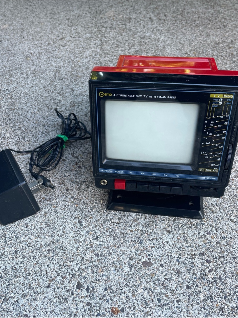 Vintage 1980s Cosmo 4.5" Portable B&W TV AM/FM Radio Antenna Works See Video